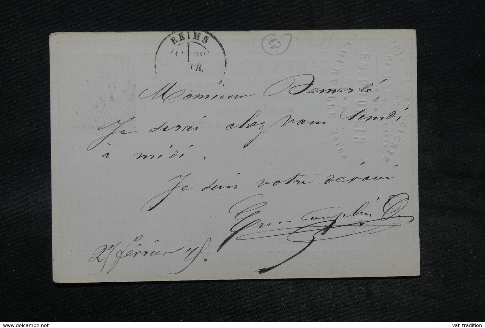 FRANCE - Mention Manuscrite 8 Sur Type Cérès Sur Carte Précurseur De Fismes Pour Reims En 1875 , à étudier - L 26726 - 1849-1876: Période Classique