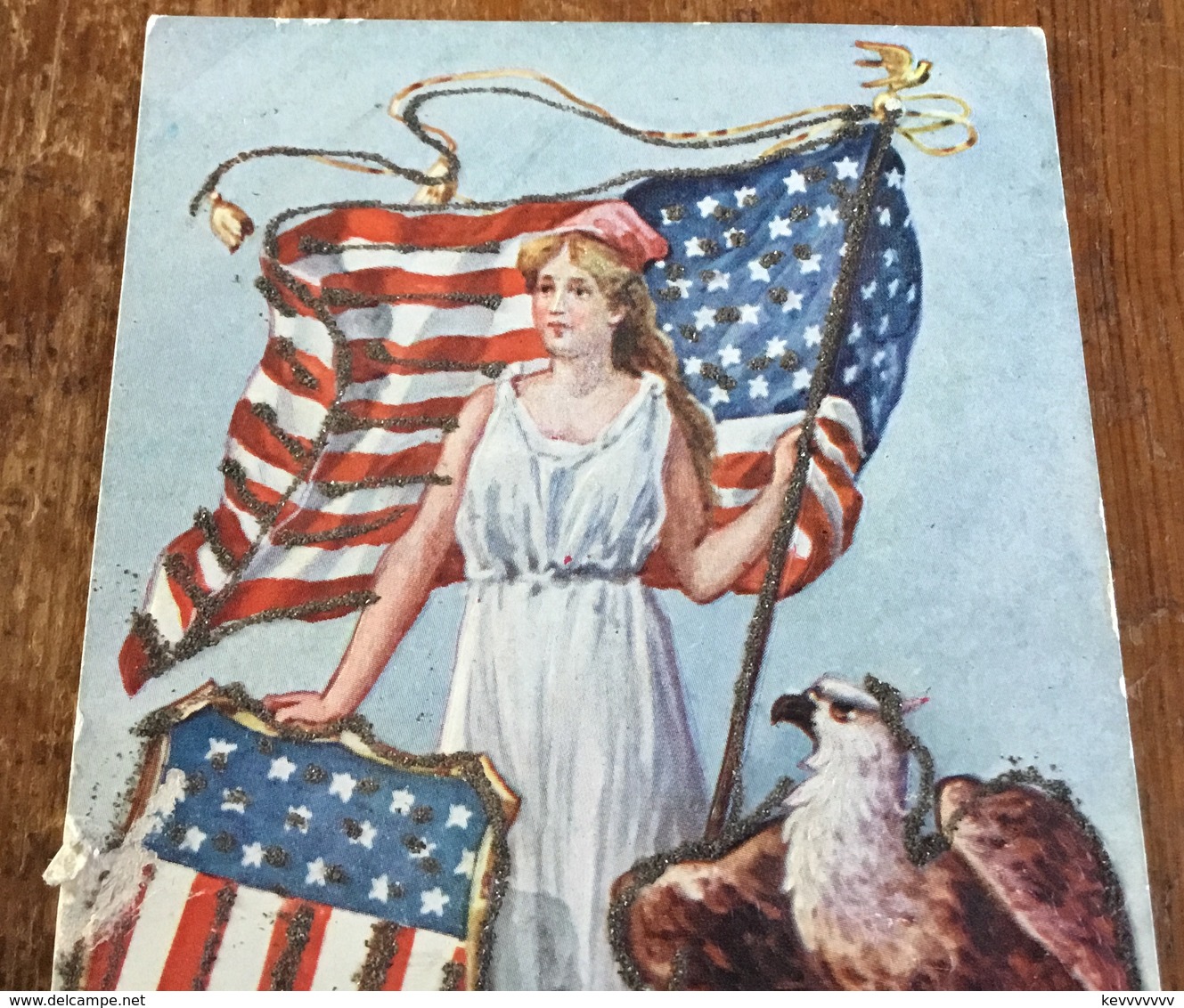Lady Liberty Holding American Flag Beside Eagle ~ 1906 P. Sander N. Y.  Embossed Postcard - Patriotic