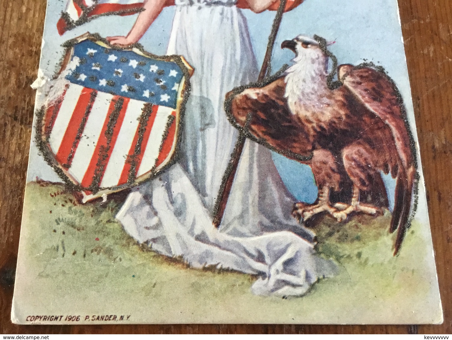 Lady Liberty Holding American Flag Beside Eagle ~ 1906 P. Sander N. Y.  Embossed Postcard - Patriotic