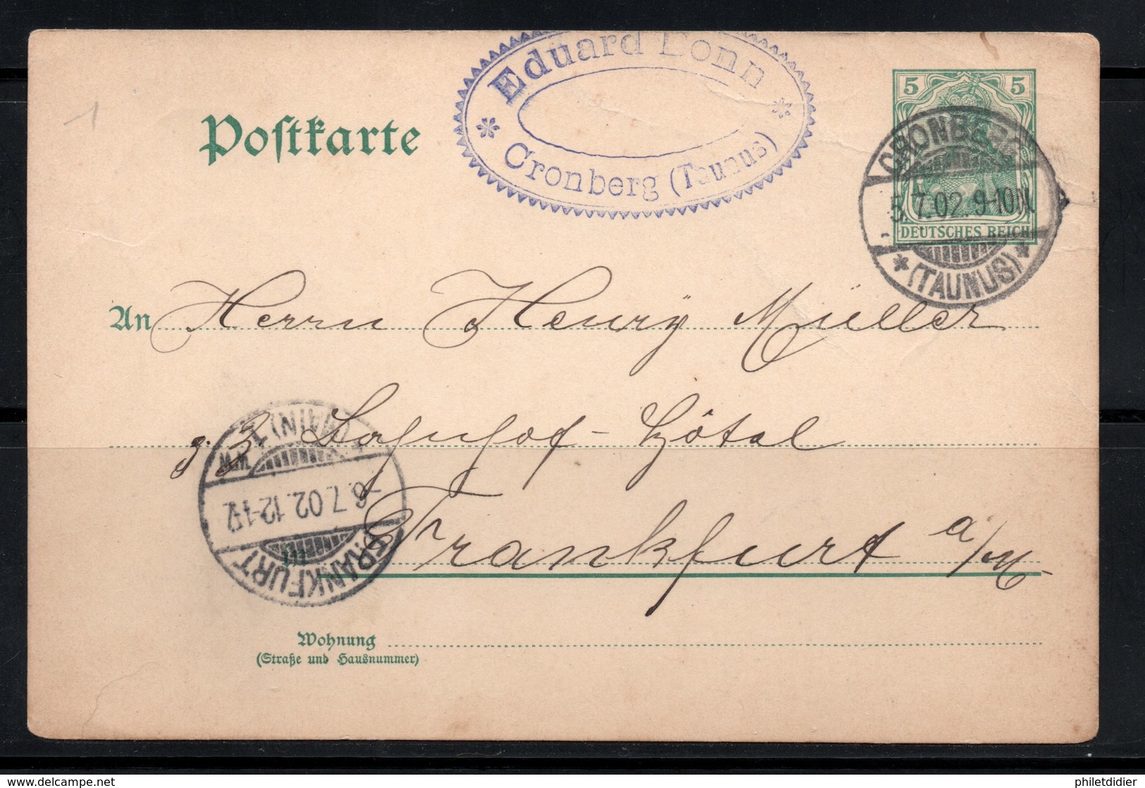 ENTIER POSTAL 1901 CRONBERG TAUNUS FRANKFURT - Covers & Documents