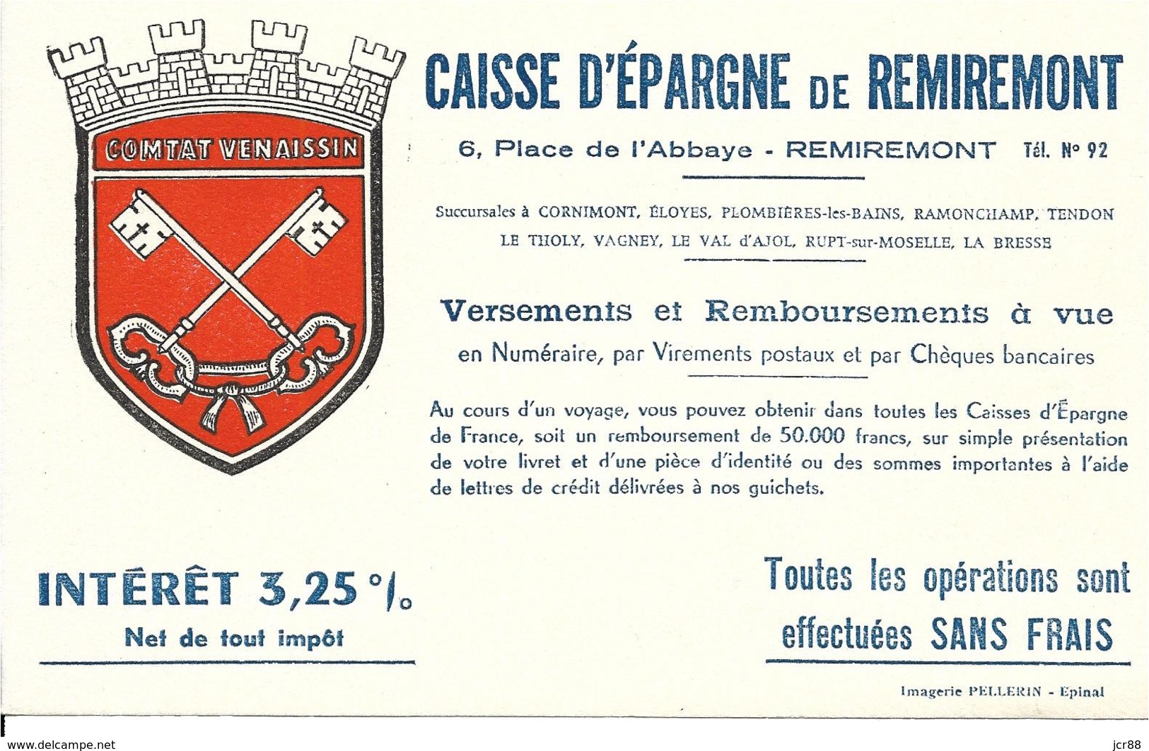 Buvard - Caisse Epargne Remiremont - Comtat Venaissin - Banco & Caja De Ahorros