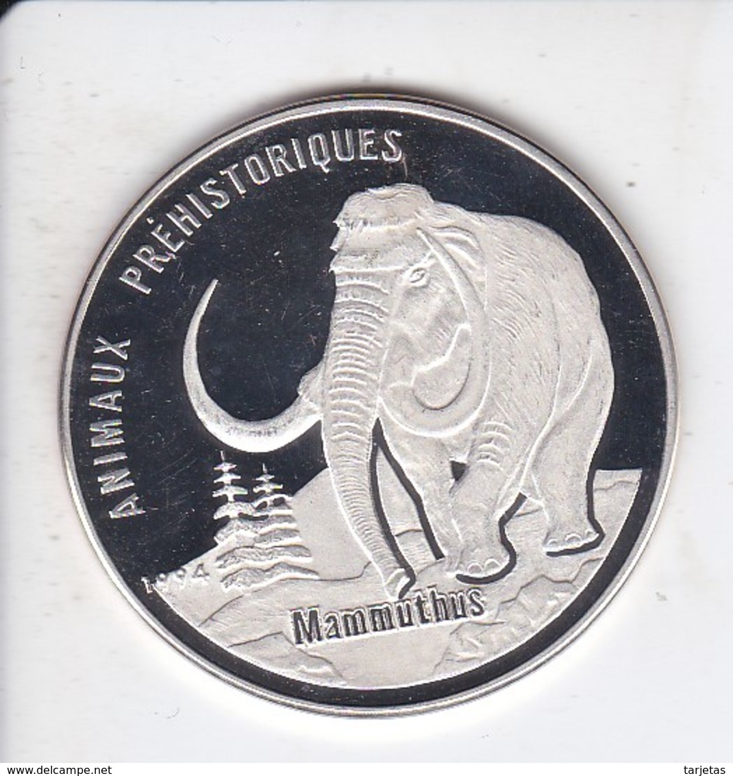 MONEDA DE PLATA DE REPUBLICA CONGO DE 1000 FRANCS DEL AÑO 1994 MAMUT (SILVER-ARGENT) ELEFANTE-ELEPHANT - Congo (República Democrática 1998)