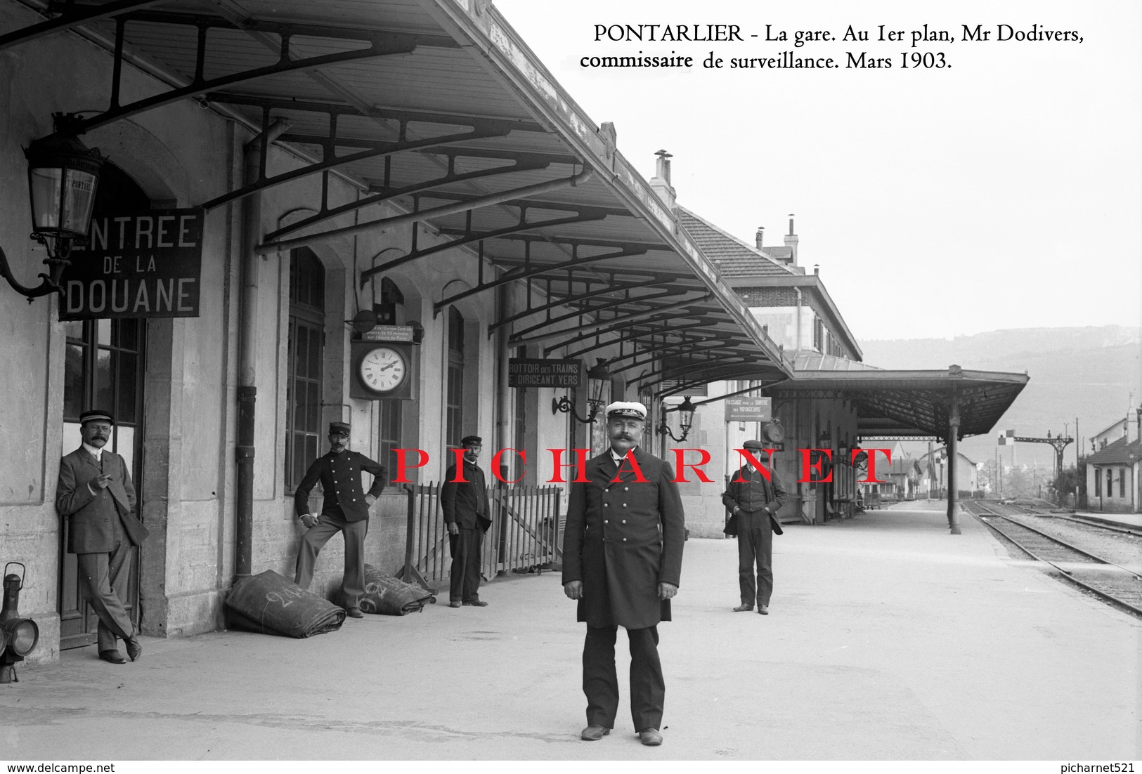 Pontarlier - La Gare.1903. Au 1er Plan M Dodivers, Commissaire De Surveillance. Retirage à Partir D'une Plaque De Verre. - Pontarlier