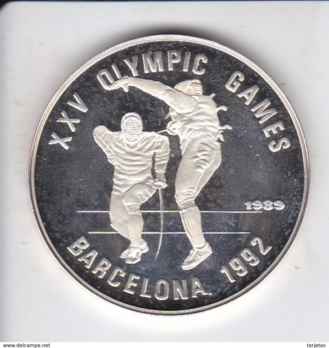 MONEDA DE PLATA DE CAMBOYA DE 20 RIELS DEL AÑO 1989 OLYMPIC GAMES BARCELONA 1992 (SILVER-ARGENT) - Camboya