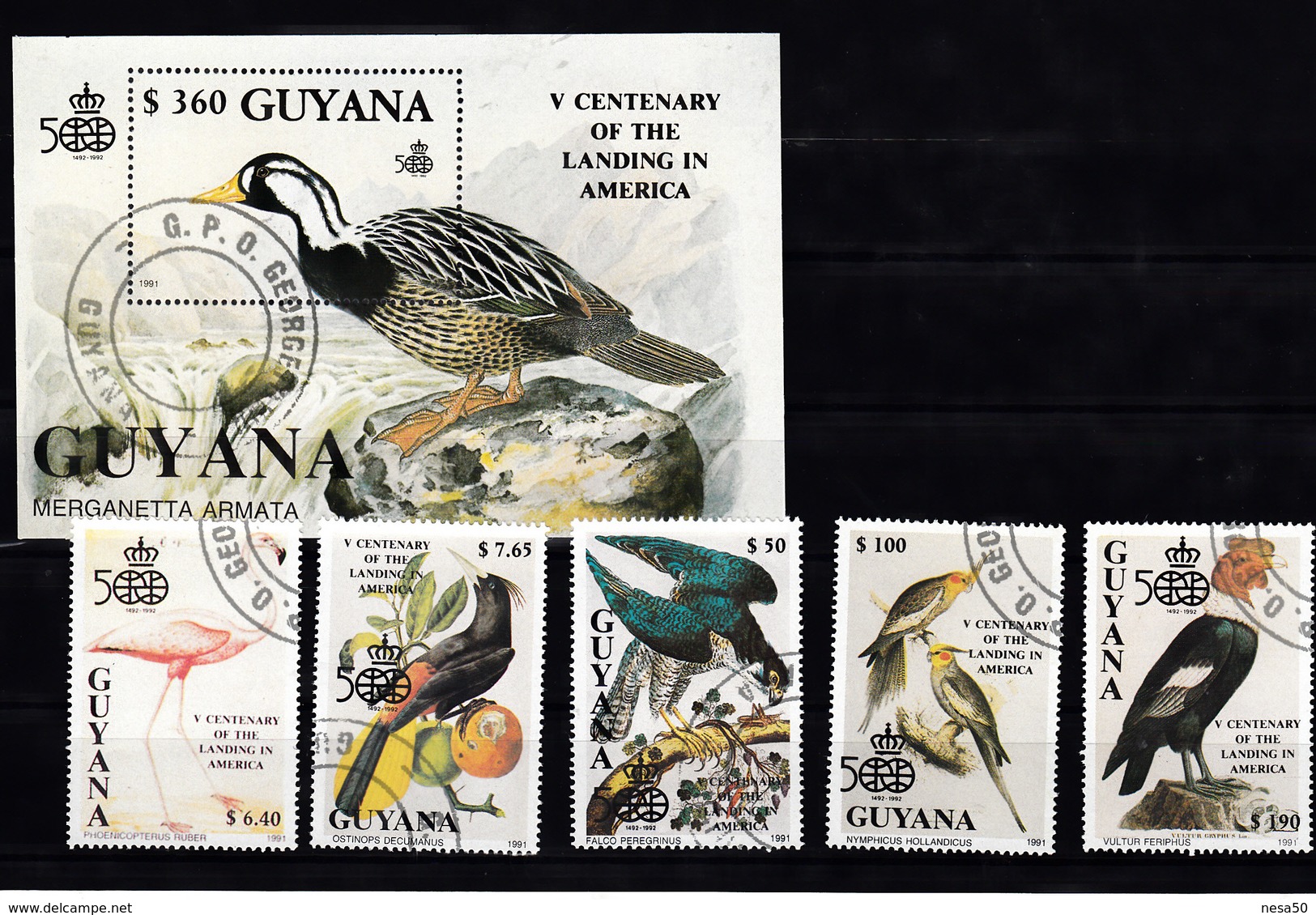 Guyana 1991 Mi Nr  3570 - 3574 + Blok Nr  127, Vogel, Bird, Flamingo, - Guyana (1966-...)