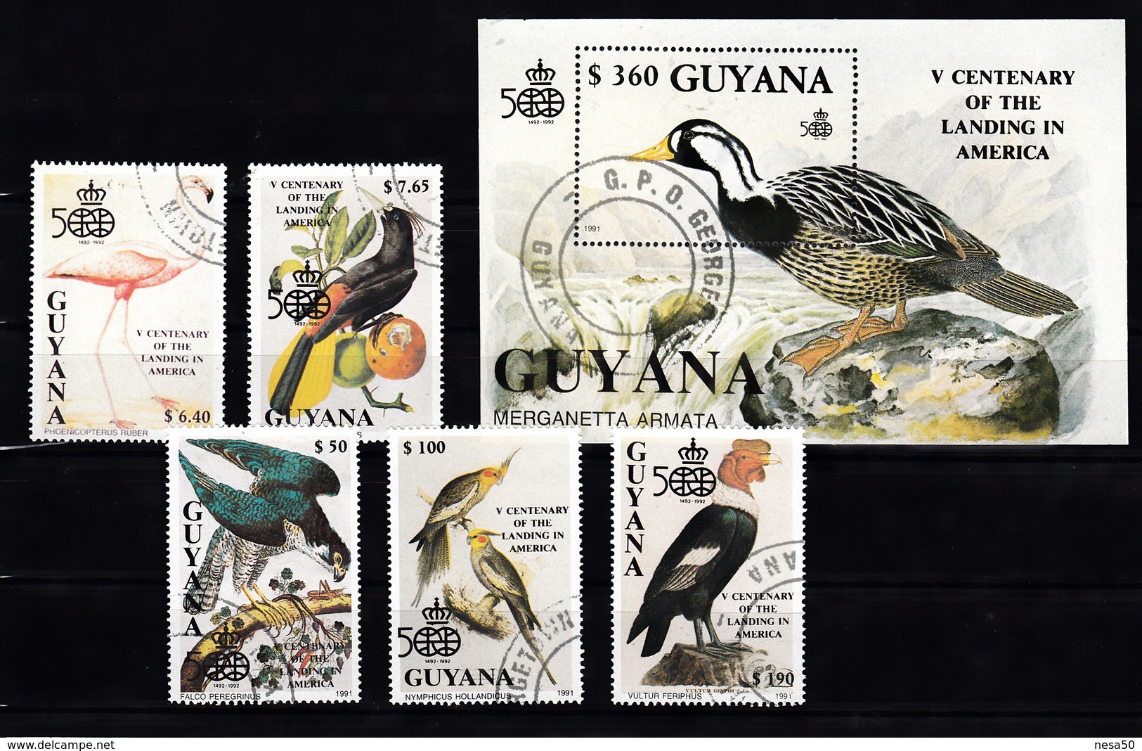 Guyana 1991 Mi Nr  3570 - 3574 + Blok Nr  127, Vogel, Bird, Flamingo, - Guyana (1966-...)