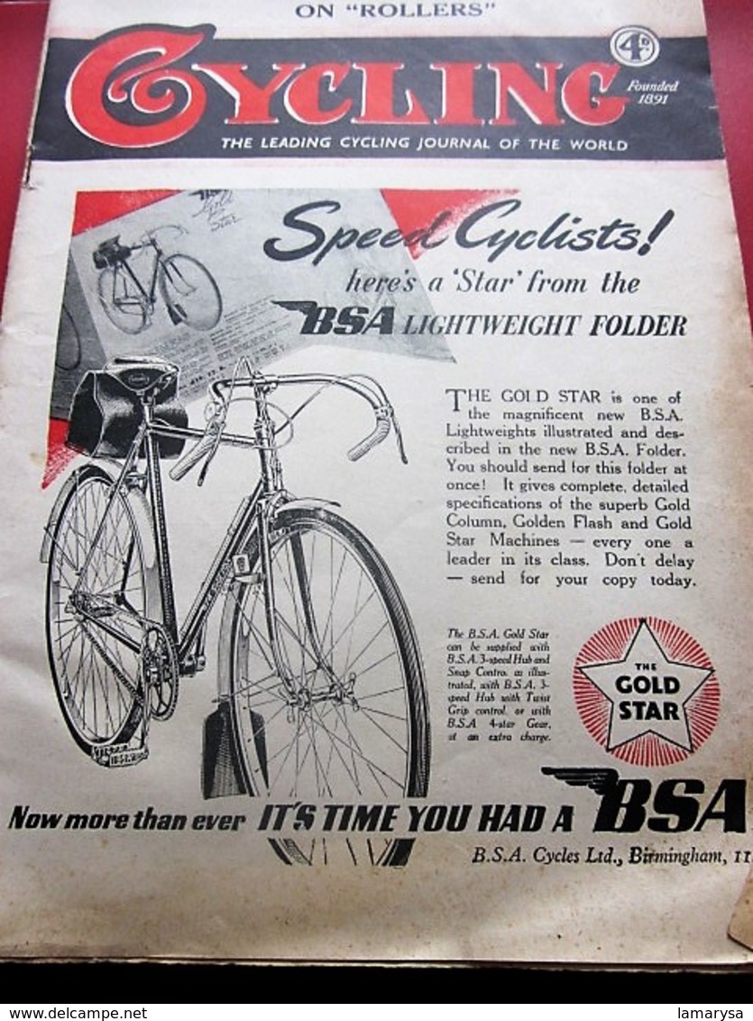 1949 BICYCLE CYCLING THE CYCLIST'S WEEKLY-NEWSPAPER-ADVERTISSING-PHOTOS DIVERS-PUBLICITÉ EPOQUE-BSA-FIRESTONE CYCLISME - Cycling