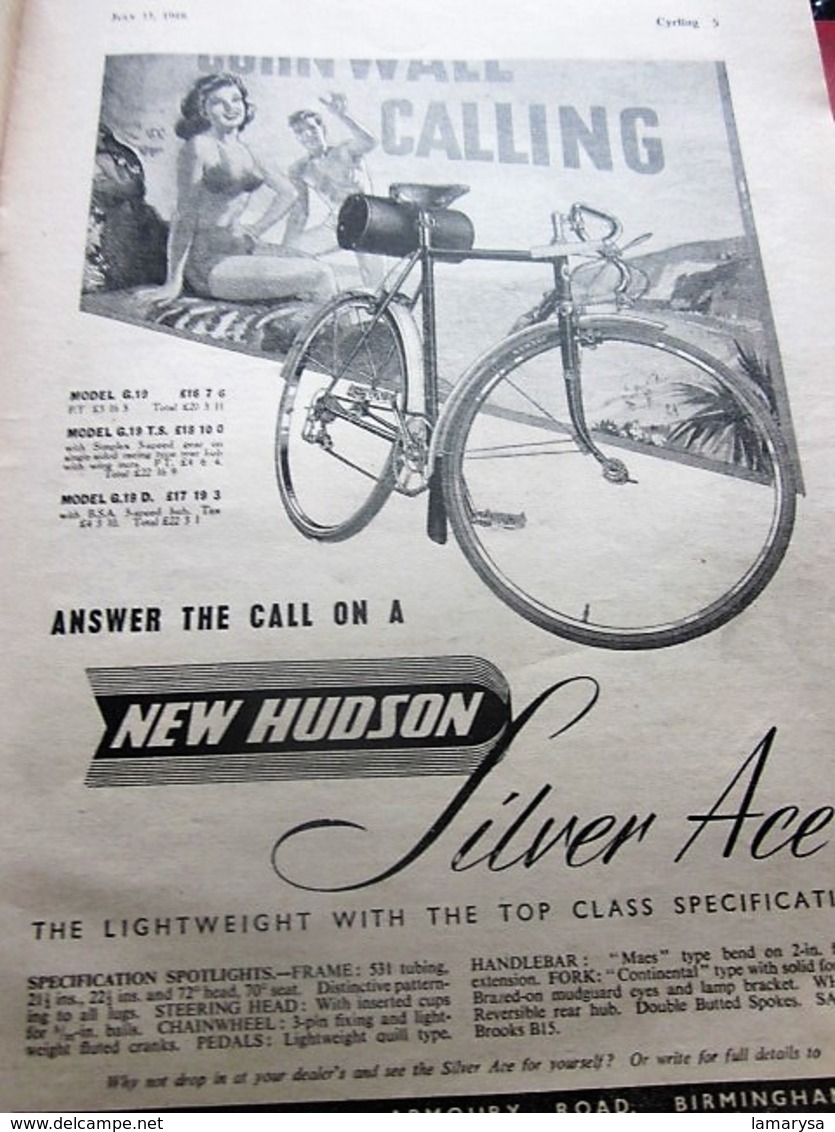 1949 BICYCLE CYCLING THE CYCLIST'S WEEKLY-NEWSPAPER-ADVERTISSING-PHOTOS DIVERS-PUBLICITÉ EPOQUE-BSA-FIRESTONE CYCLISME