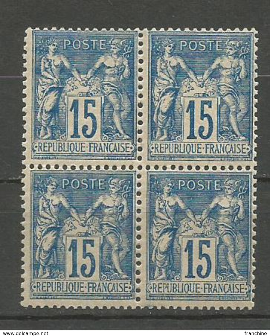 1892 – N°101 ** (MNH) - 15 C.bleu - SAGE TYPE II - BLOC DE 4 IMPECCABLE  - Voir Images - 1876-1898 Sage (Type II)