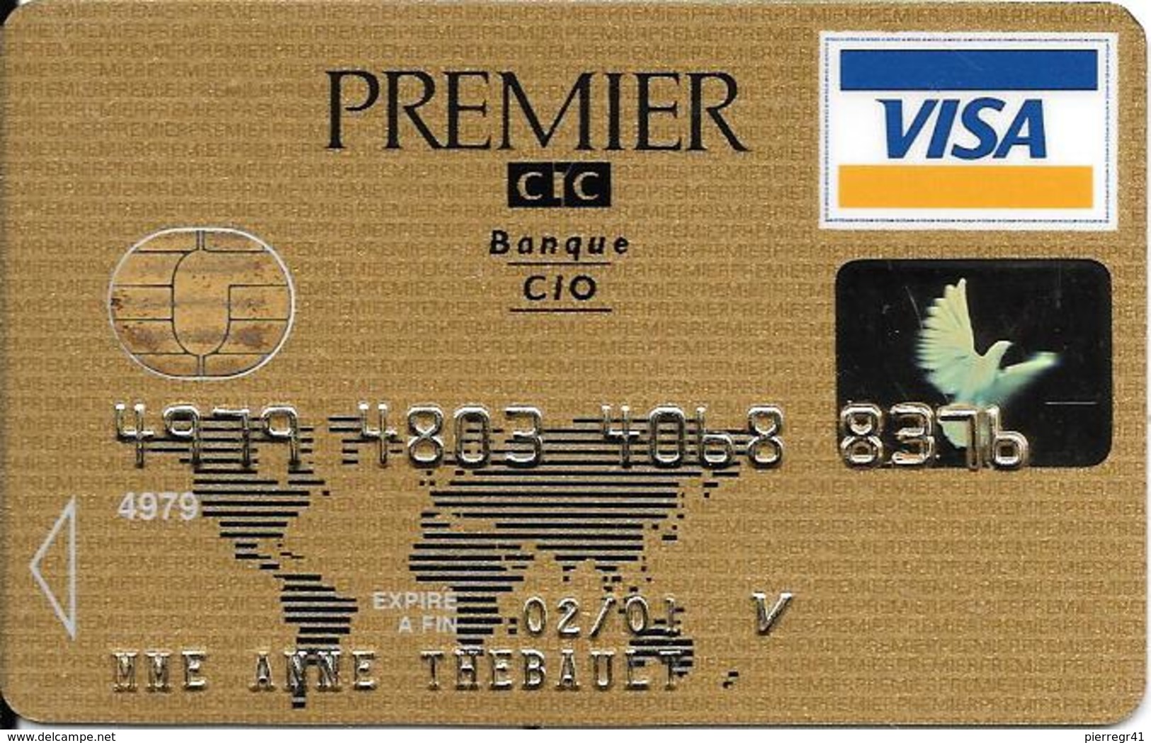 -CARTE+-PUCE-MAGNETIQUE-CB-CREDIT-CIC-Banque CIO-VISA-PREMIER-OR-02/01-SOLAIC 08/98-TBE-RARE - Cartes Bancaires Jetables