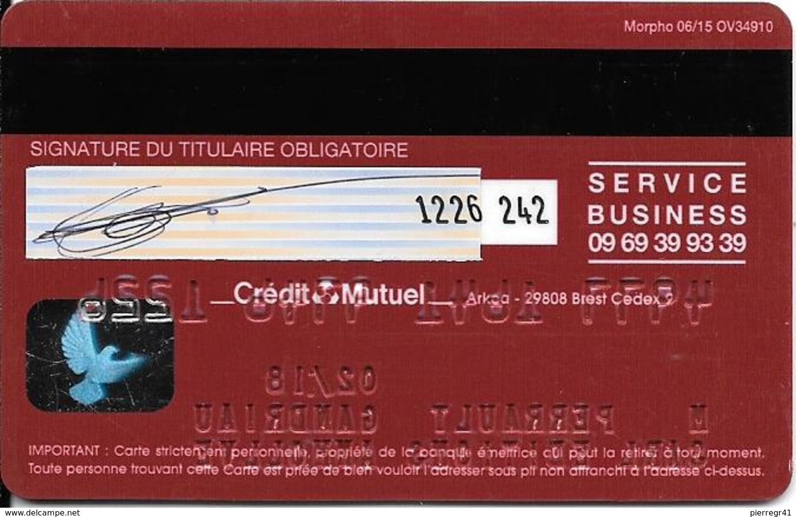 -CARTE+-PUCE-MAGNETIQUE-CB-CREDIT CREDIT MUTUEL-VISA--MORPHO-06/15--TBE-RARE - Cartes Bancaires Jetables