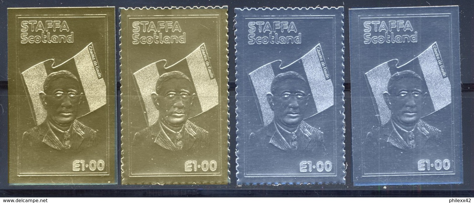 166a Charles De Gaulle - UK - 4 Timbres Série Complète Argent (Silver) OR (gold Stamps) - De Gaulle (Général)