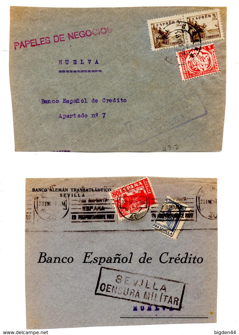 7 Devants D'enveloppes (fronts) Civil War Guerre Censura Espagne Sevilla Calahorra Utrera Logrono Cantillana - Marcas De Censura Nacional