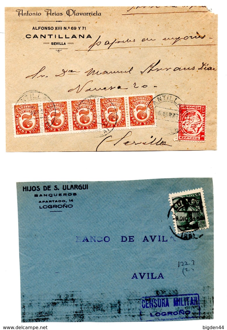 7 Devants D'enveloppes (fronts) Civil War Guerre Censura Espagne Sevilla Calahorra Utrera Logrono Cantillana - Nationalists Censor Marks