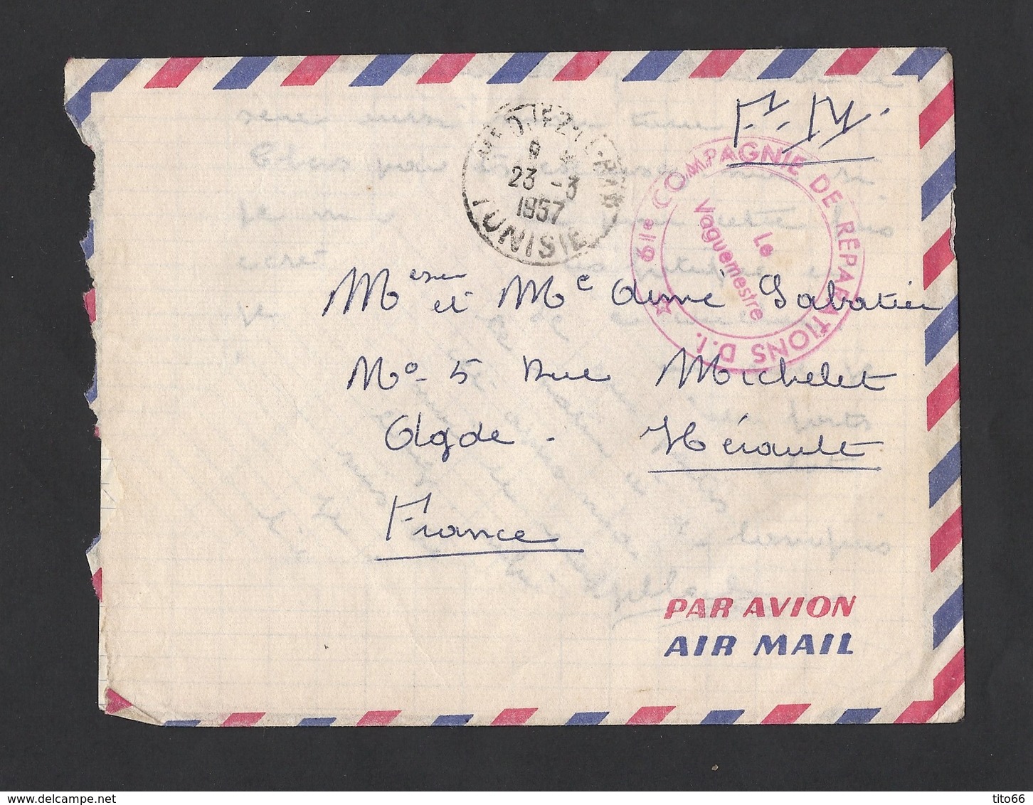 Enveloppe Avec Correspondance En Franchise Militaire De TUNISIE 23/3/1957 Vers Agde - Guerre (timbres De)