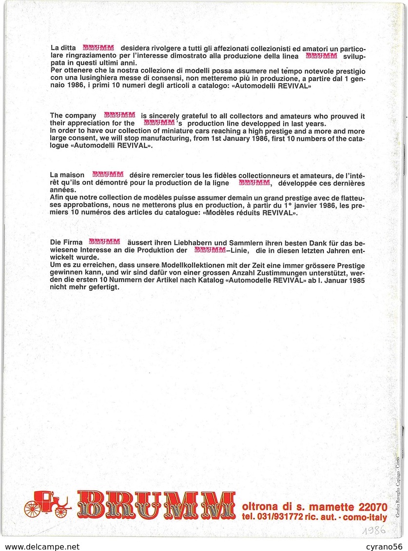 Catalogue BRUMM 1986 - Catalogues & Prospectus