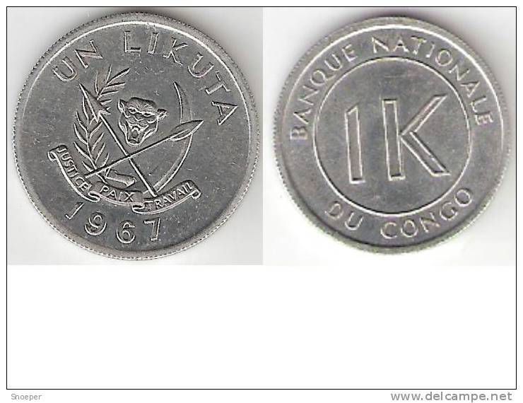 Congo Dem. Rep. 1 Likuta 1967 Km 8  Unc !!!! - Congo (Democratische Republiek 1964-70)