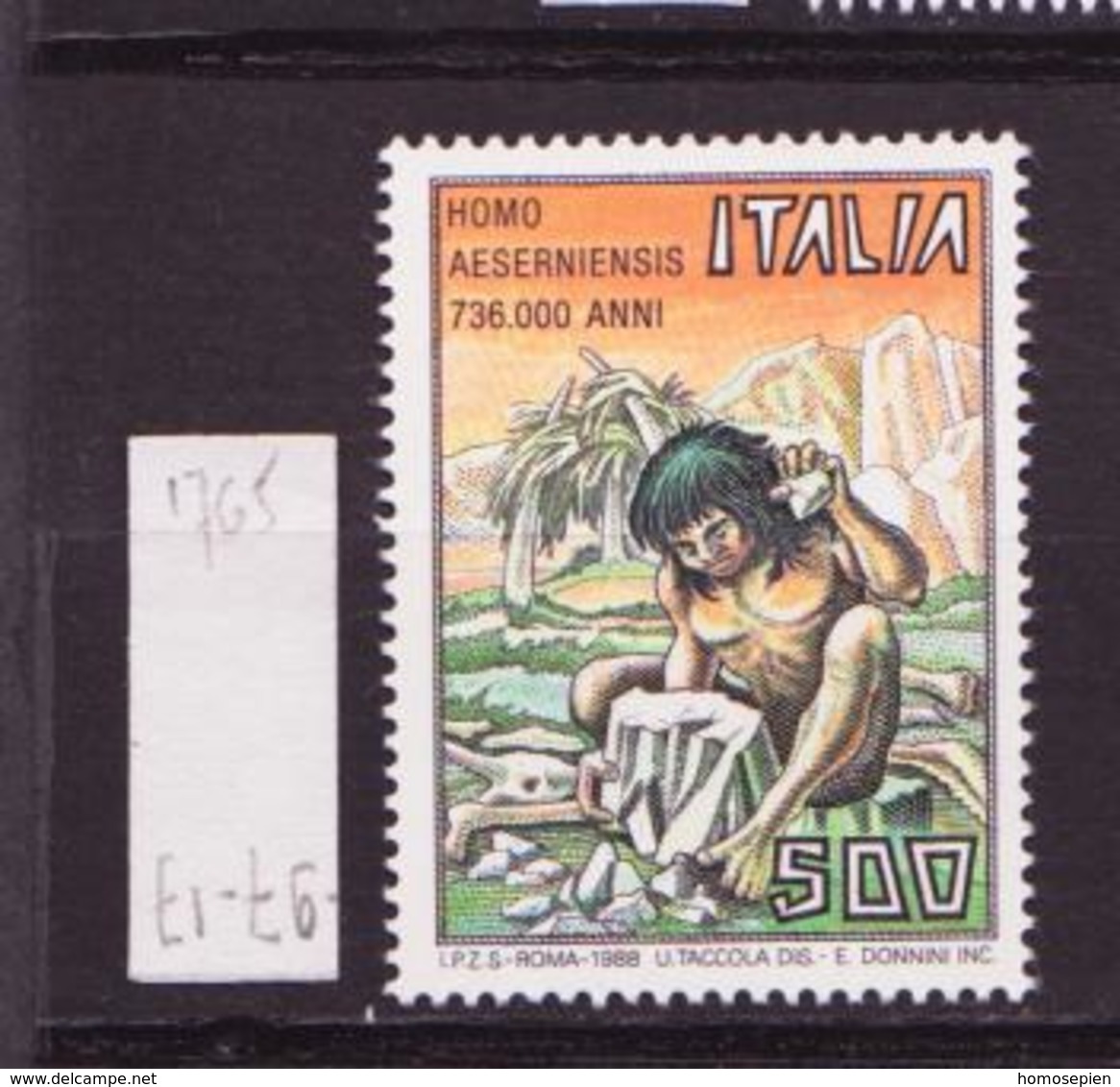 Italie - Italy - Italien 1988 Y&T N°1765 - Michel N°2033 *** - 500l Homo Aeserniensis - 1981-90: Neufs