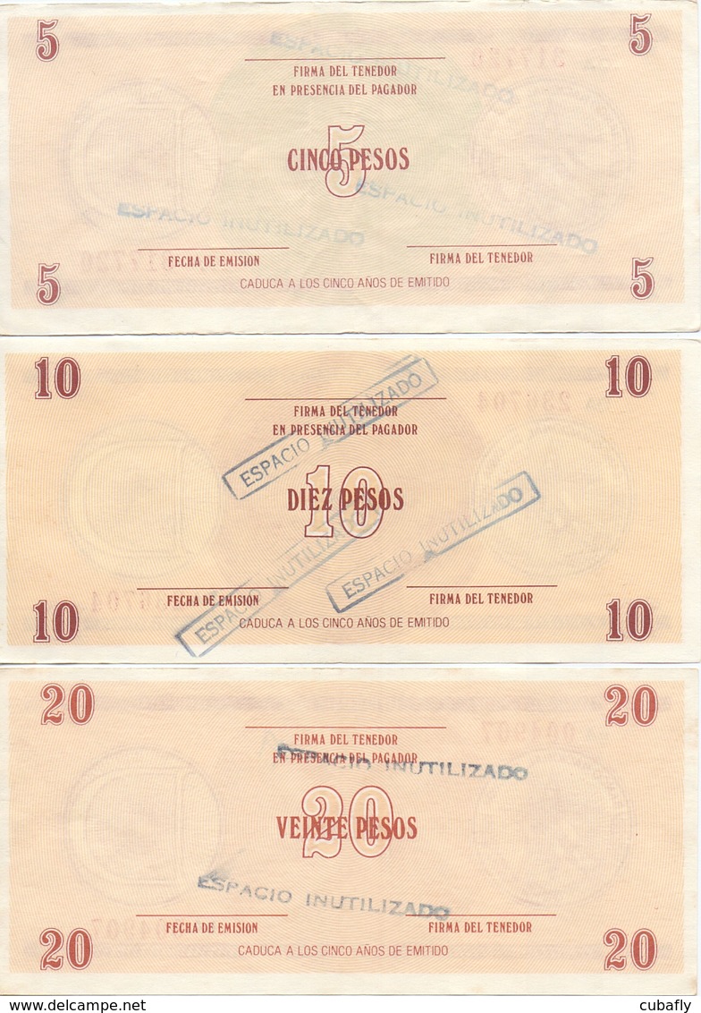 CUBA 1985 - SERIE D1 / 5-10-20 PESOS - FX29 FX30 FX31 - RAREST FX CERTIFICATE BANKNOTE LOT - Cuba