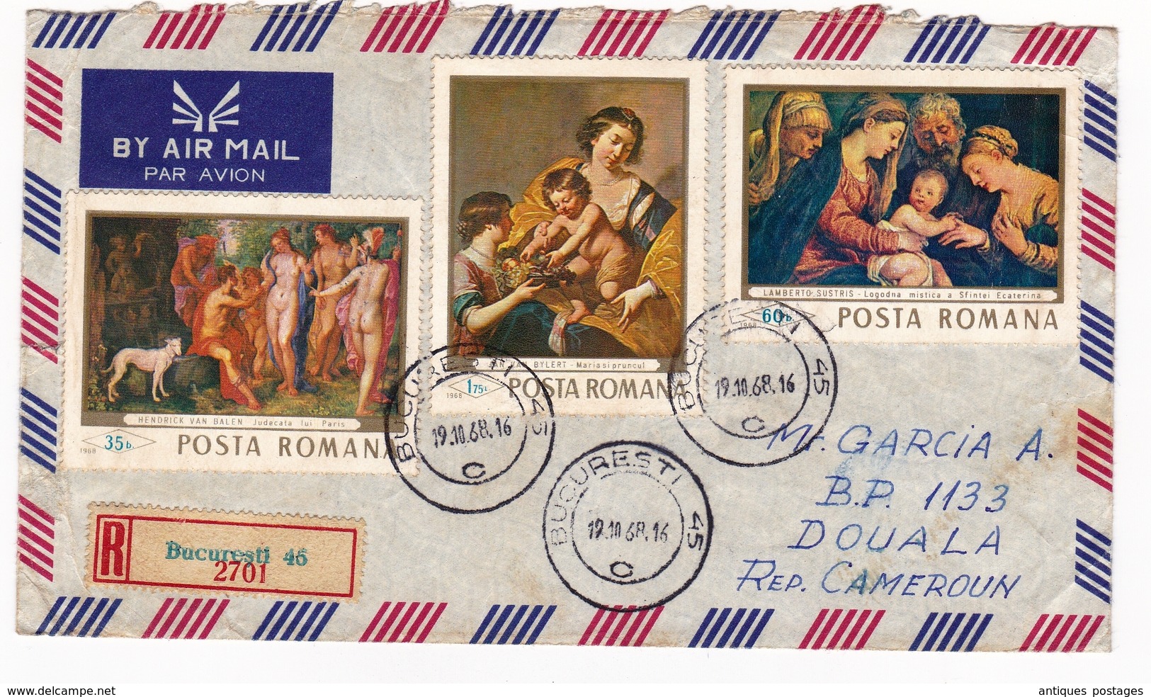 Lettre Bucarest București Roumanie România 1968 Douala Cameroun - Storia Postale