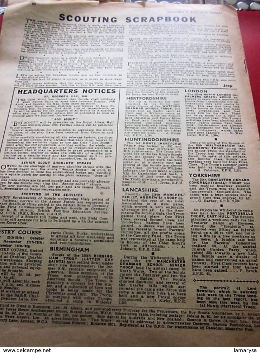 09/1948--THE SCOUT FOUNDED LORD BADEN-POWELL-OFFICIAL-ORGAN-BOY-SCOUT-SCOUTING-SCOUTISME-JAMBOREE-SCRAPBOOK-ADVERTISSING