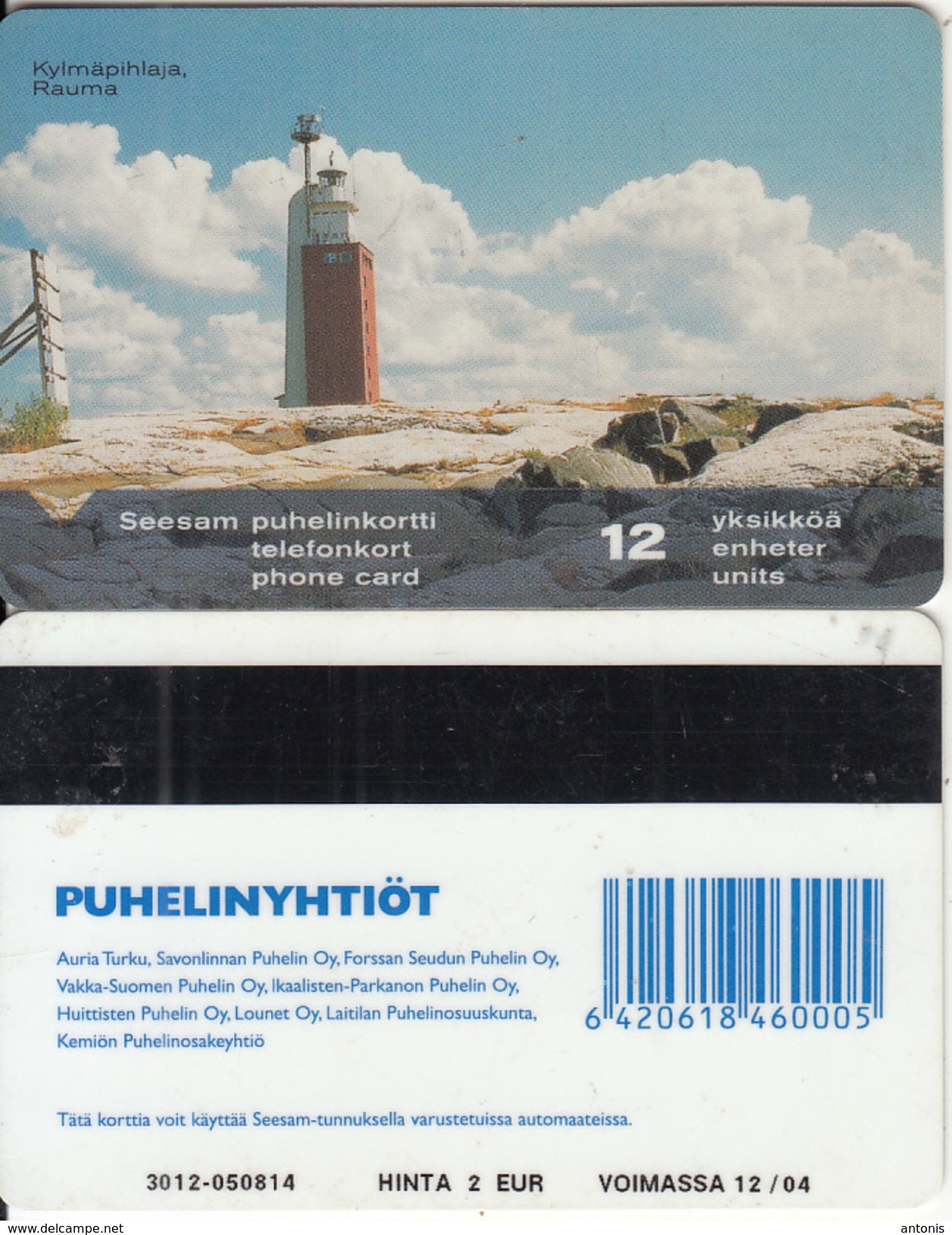 FINLAND - Lighthouse, Kylmapihlaja/Rauma, Turun Puhelin Telecard, CN : 3012, Tirage 45000, Exp.date 12/04, Used - Vuurtorens