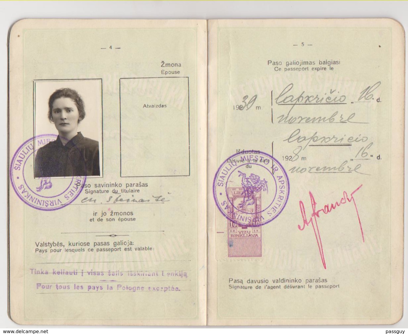 LITHUANIA Passport 1928 Passeport LITHUANIE – Reisepaß – Revenues/Fiscaux - Documentos Históricos