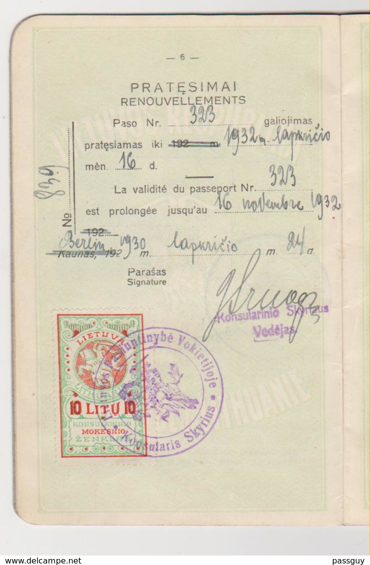 LITHUANIA Passport 1928 Passeport LITHUANIE – Reisepaß – Revenues/Fiscaux - Documentos Históricos