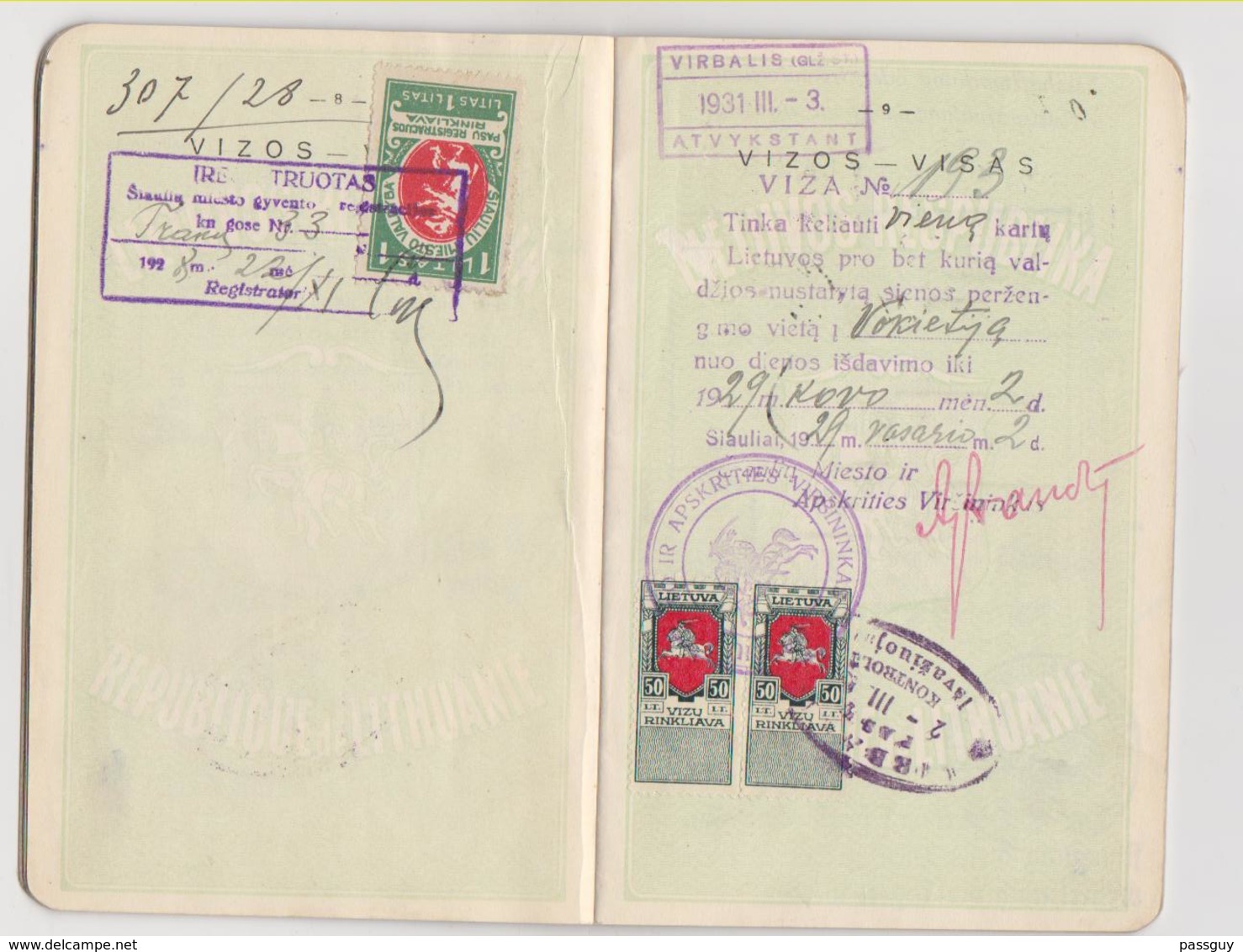 LITHUANIA Passport 1928 Passeport LITHUANIE – Reisepaß – Revenues/Fiscaux