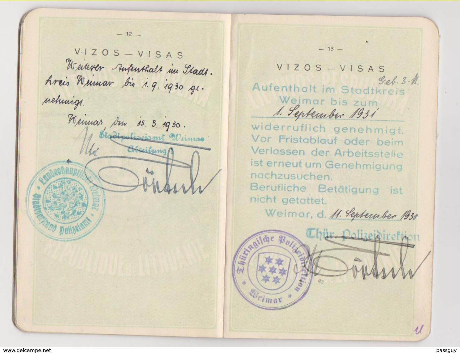 LITHUANIA Passport 1928 Passeport LITHUANIE – Reisepaß – Revenues/Fiscaux