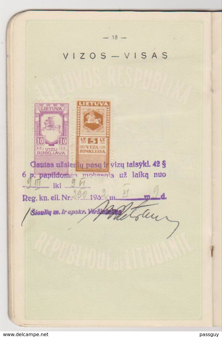 LITHUANIA Passport 1928 Passeport LITHUANIE – Reisepaß – Revenues/Fiscaux