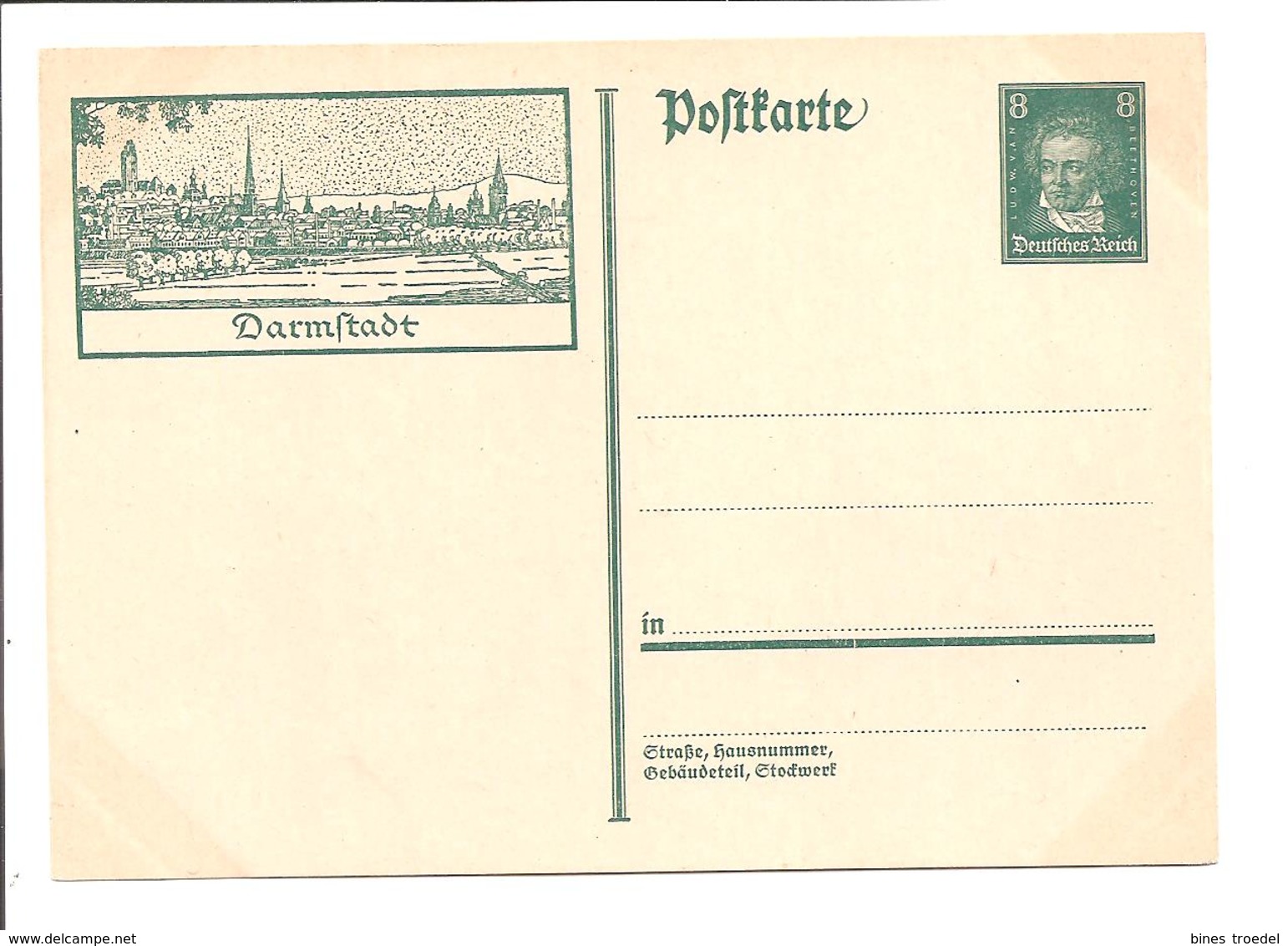 DR P 178- 05 ** - 8 Pf Beethoven Bildpostkarte, Bild :  Darmstadt - Sonstige & Ohne Zuordnung