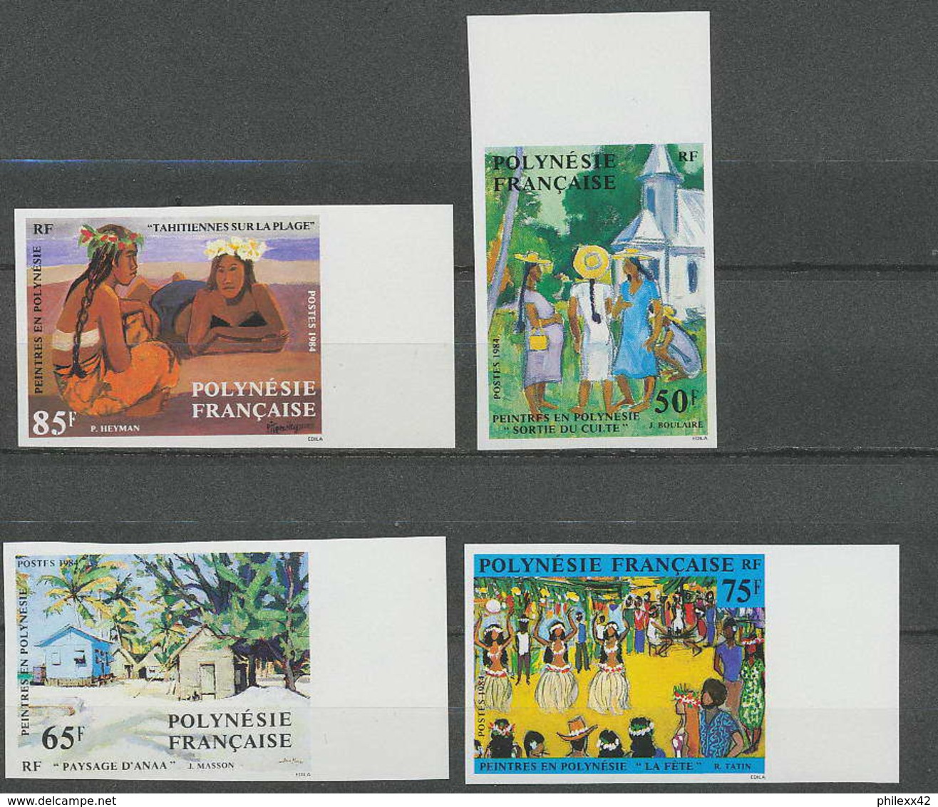 0810 Polynesie (Polynesia) Non Dentelé Imperforate ** MNH - N° 223/226 Tableau Painting Cote 40 Euros - Non Dentelés, épreuves & Variétés