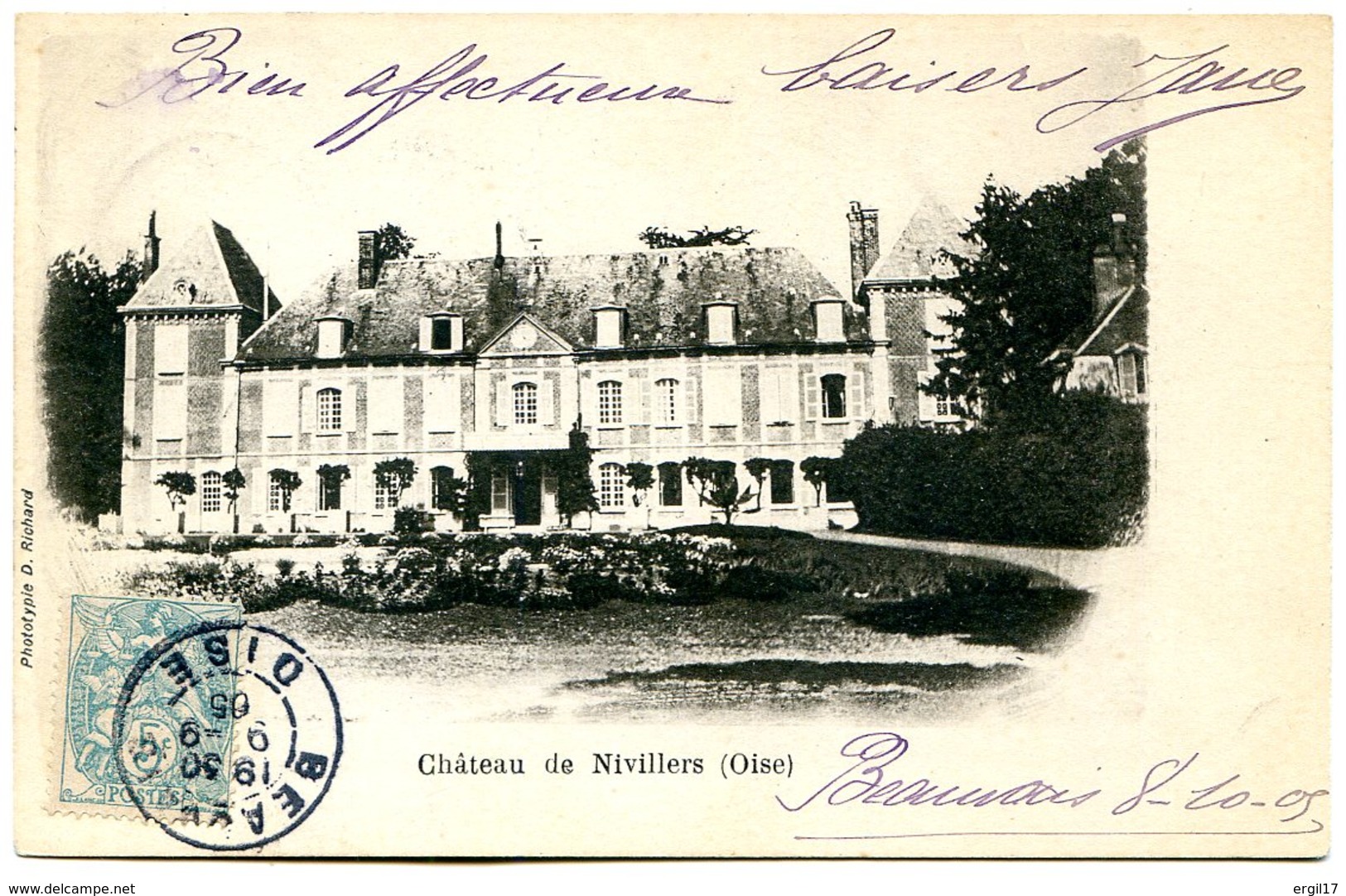 60510 Château De NIVILLERS - Carte Type Nuage Dos Simple - Autres & Non Classés