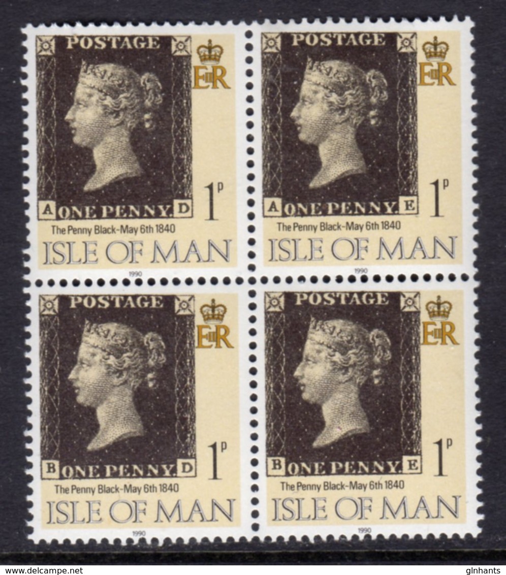 ISLE OF MAN - 1990 1p PENNY BLACK ANNIVERSARY IN BLOCK OF 4 FINE MNH ** SG 442 X 4 - Isle Of Man