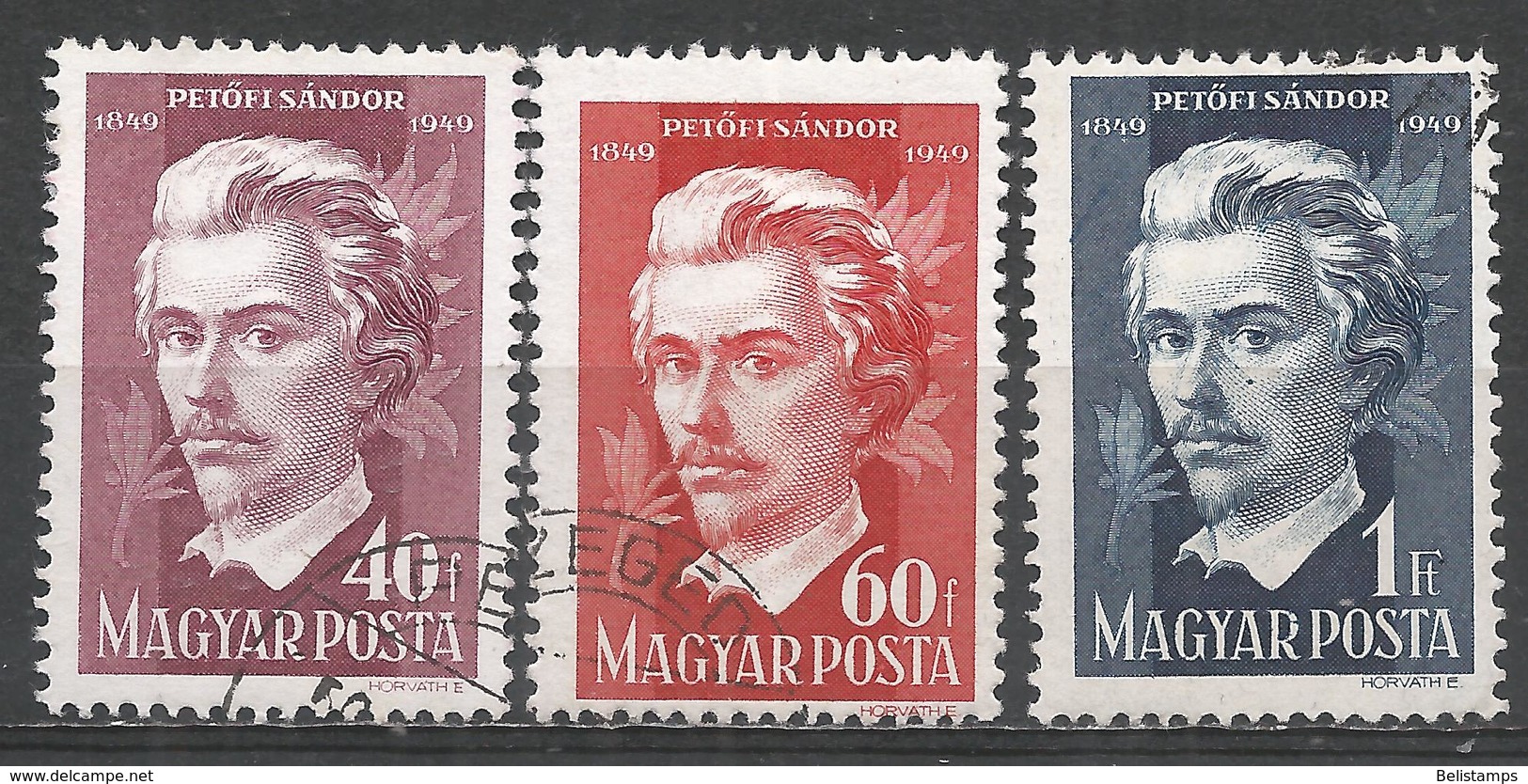 Hungary 1949. Scott #848-50 (U) Sàndor Petöfi, Poet ** Complet Set - Oblitérés