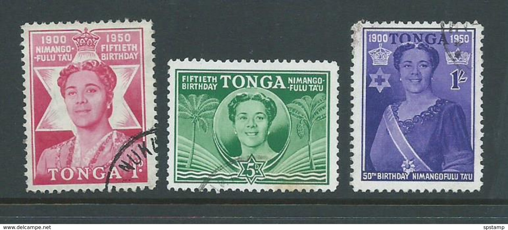 Tonga 1950 Queen Salote Birthday Set Of 3 FU - Tonga (...-1970)