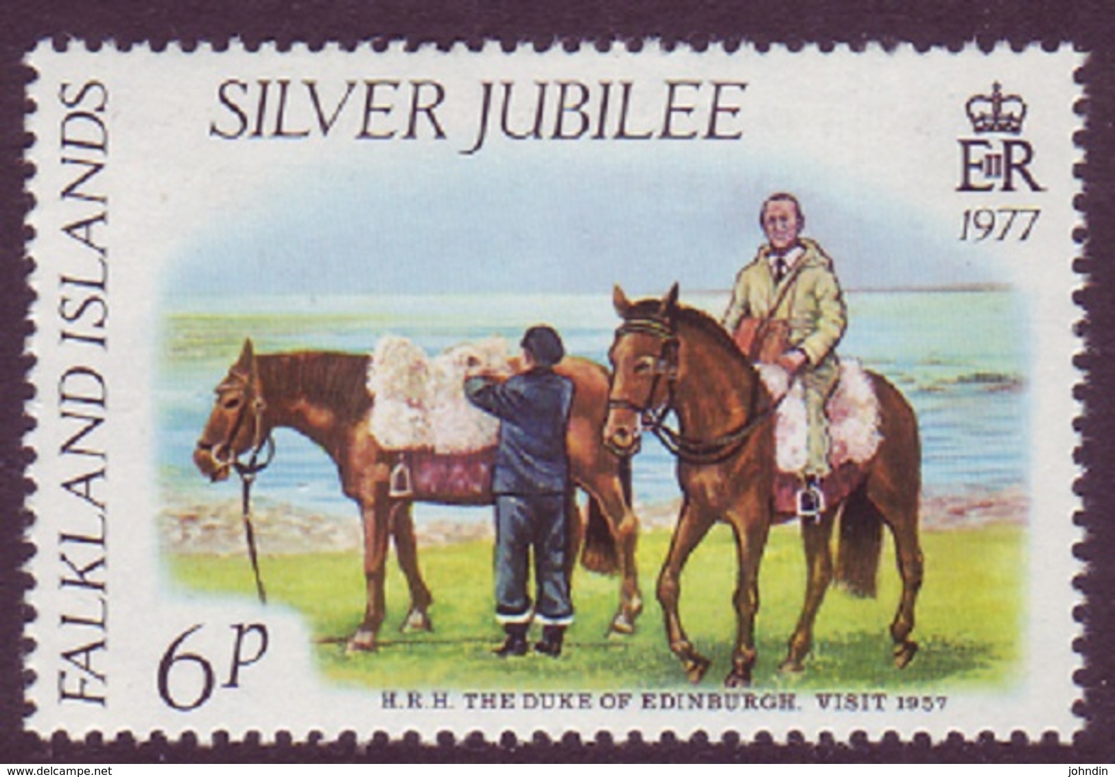 Falkland Islands 1977 Silver Jubilee 6p With Watermark Sideways SG 327b - UM/MNH Prince Philip And Horses - Falkland Islands