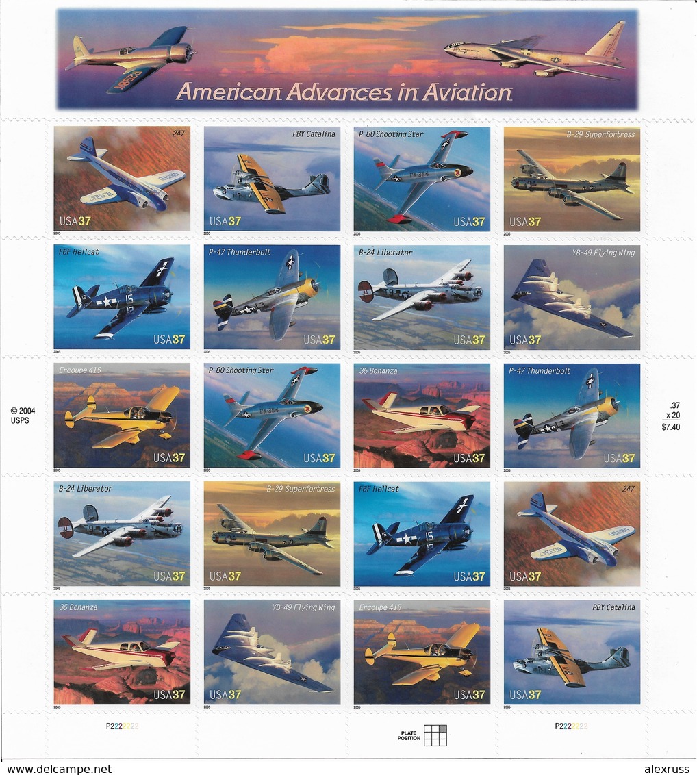 2005 Sheet Of 20 Advances In American Aviation 37c Scott # 3916-25, XF MNH** - Fogli Completi