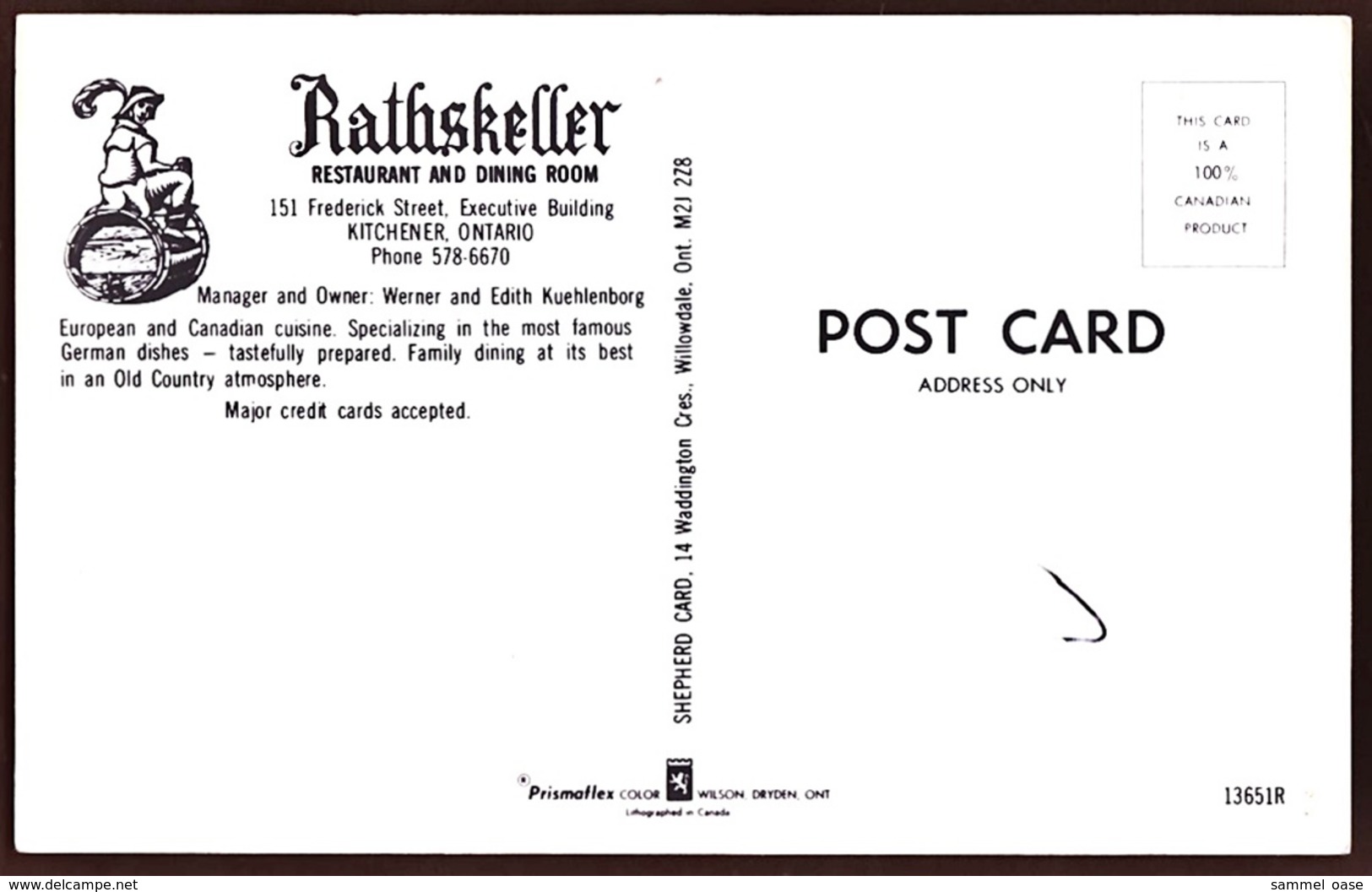 Kitchener  -  Rathskeller  -  Restaurant And Dining Room  -  Ansichtskarte Ca. 1960    (10380) - Kitchener