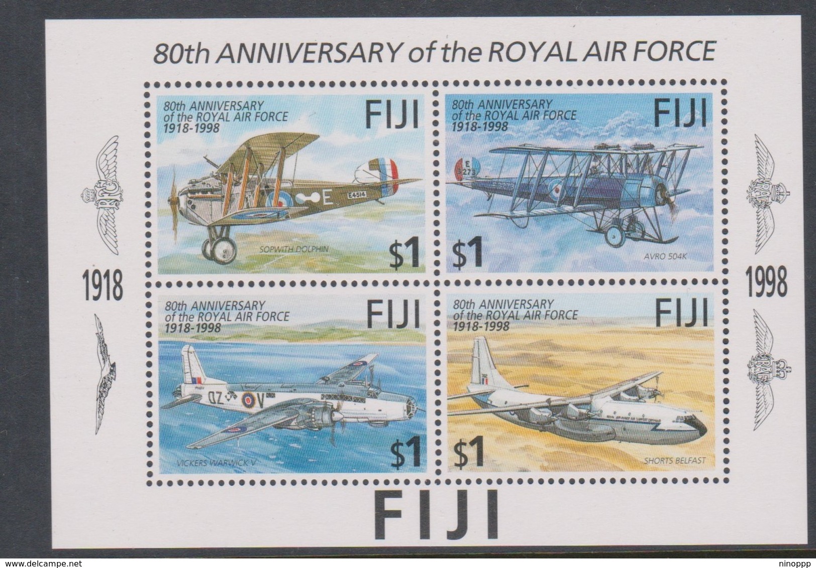 Fiji SG MS 1019 1998 RAF 80th Anniversary ,Miniature Sheet,mint Never Hinged - Fiji (1970-...)