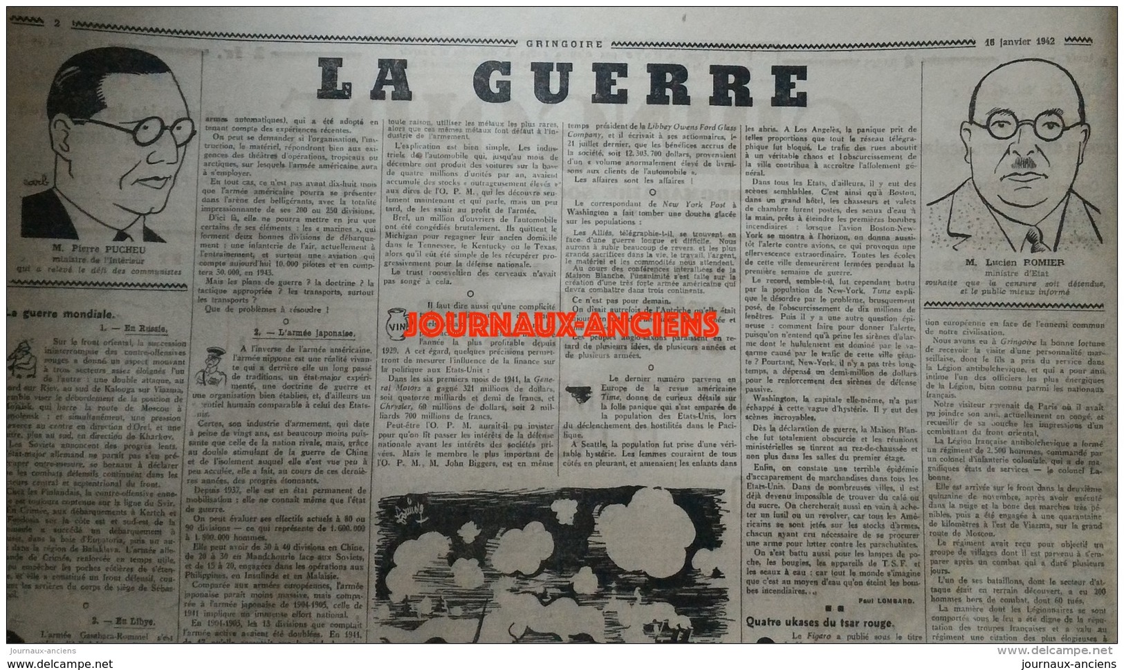 1942 Journal GRINGOIRE - COLLABORATION - SAINT PIERRE ET MIQUELON - PHILIPPINES - LA BATAILLE ALLEMAGNE ANGLETERRE - Documentos Históricos