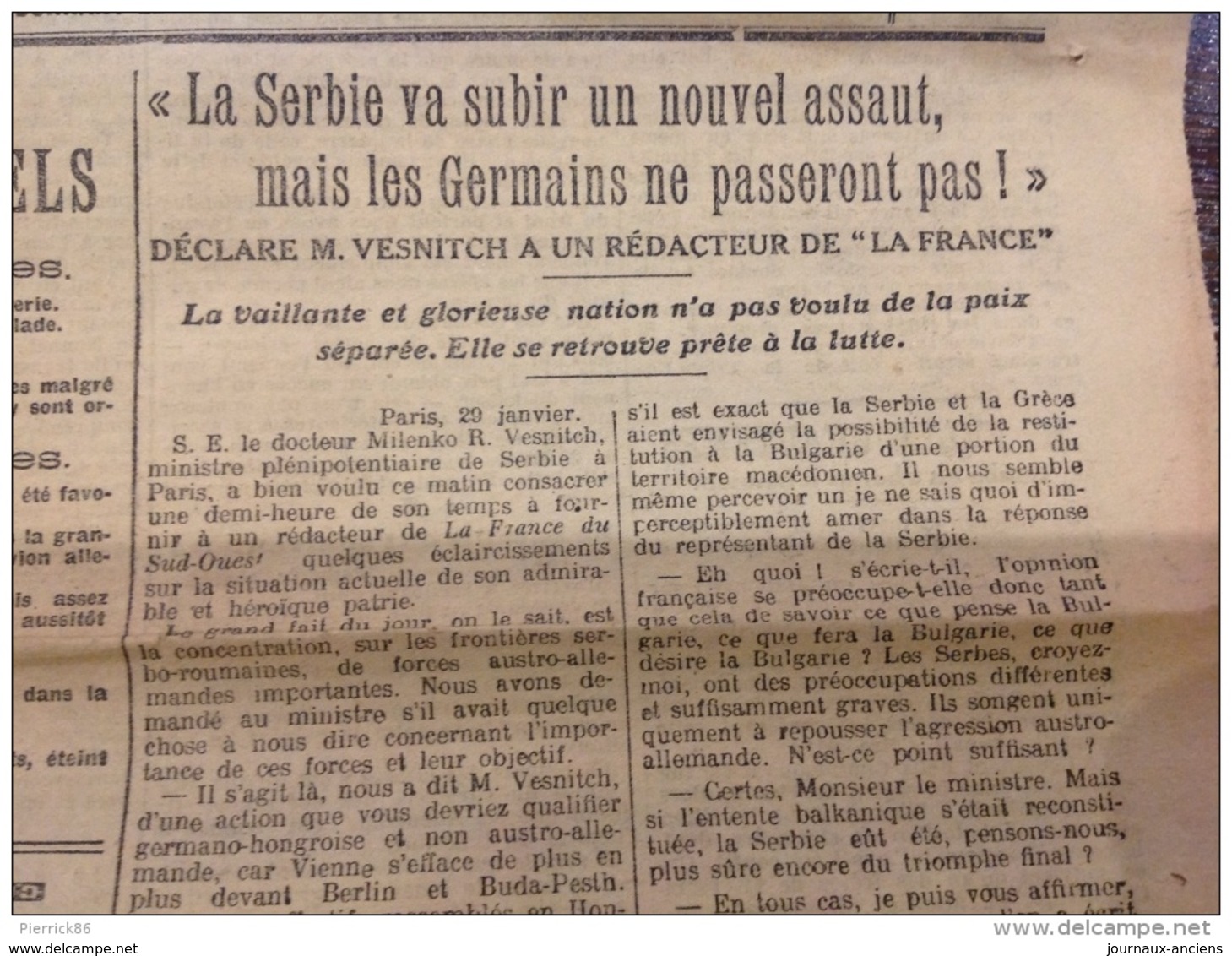 WW1 Le 30 Janvier 1915 LA FRANCE DE BORDEAUX ET DU SUD OUEST - DANS LE SOISSONNAIS - Français