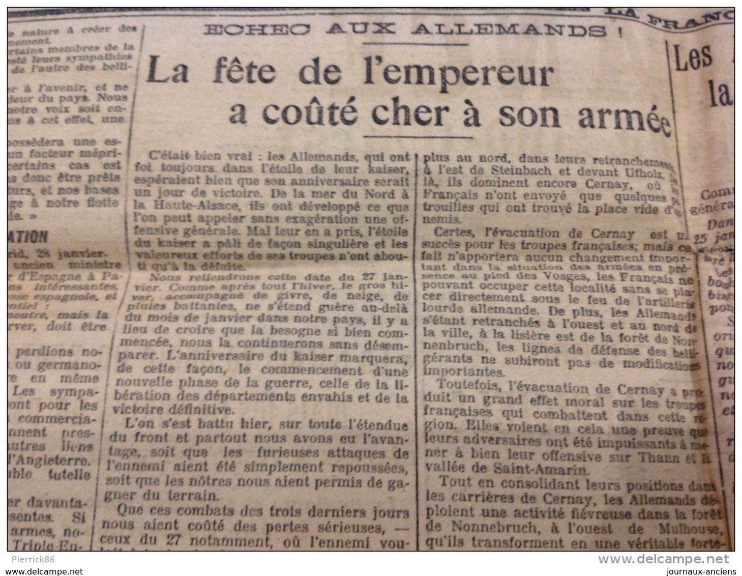 WW1 Le 30 Janvier 1915 LA FRANCE DE BORDEAUX ET DU SUD OUEST - DANS LE SOISSONNAIS - Français