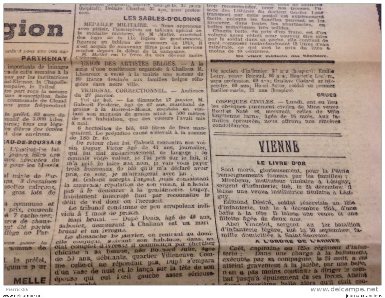 WW1 Le 30 Janvier 1915 LA FRANCE DE BORDEAUX ET DU SUD OUEST - DANS LE SOISSONNAIS