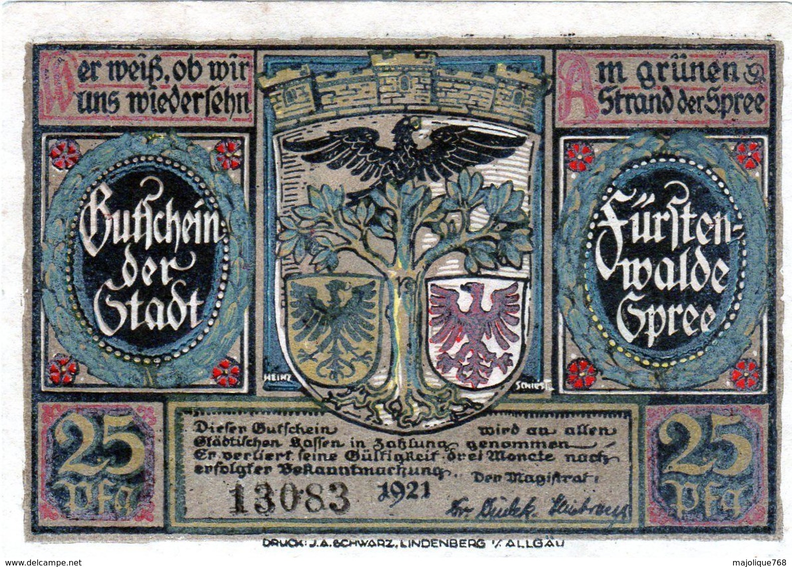 Billet De Nécessité Allemand De 25 Pfennig 1921 - Reichsschuldenverwaltung