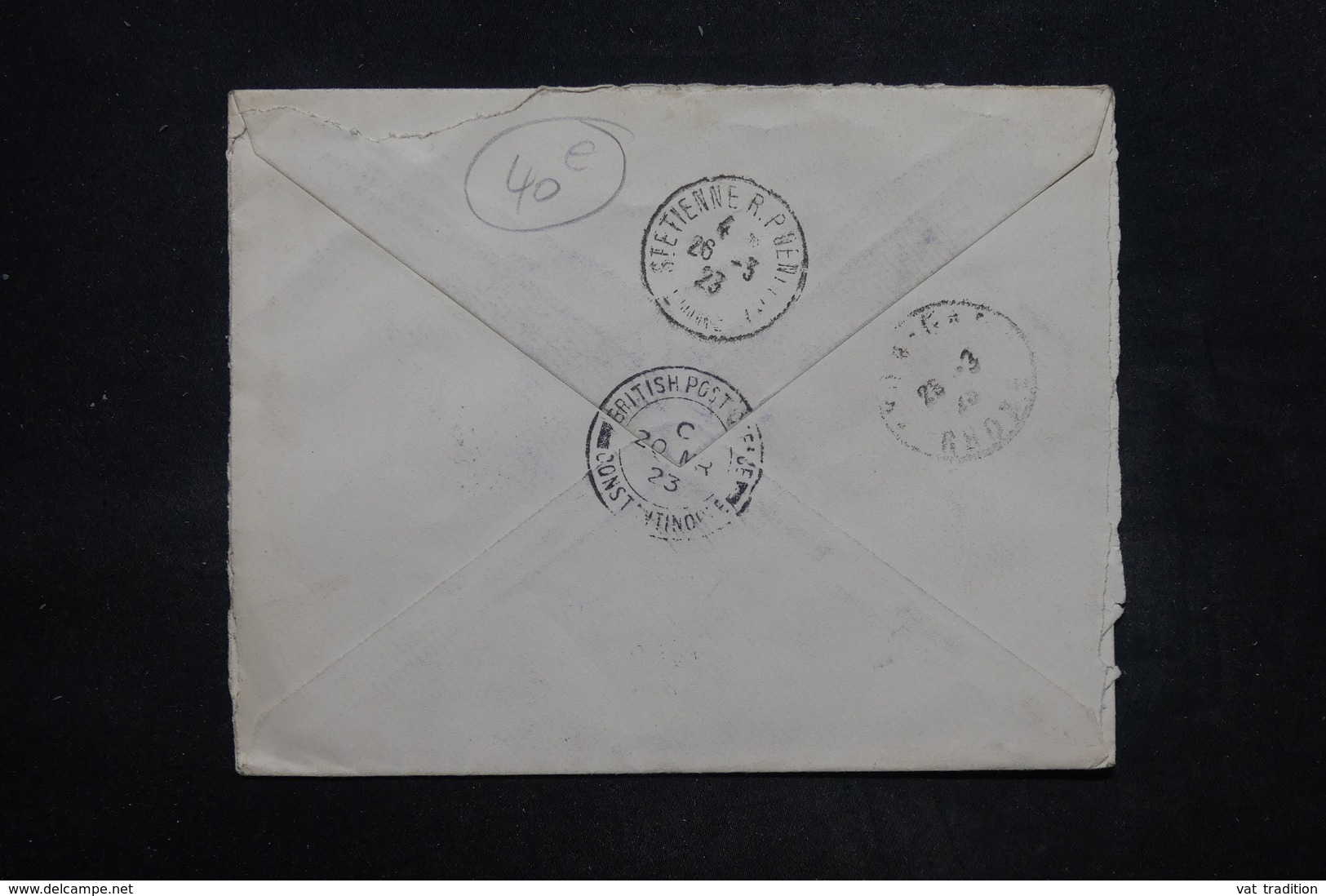 LEVANT BRITANNIQUE - Enveloppe En Recommandé De Constantinople Pour St Etienne En 1923 , Affr. Plaisant - L 26750 - Levante Britannico