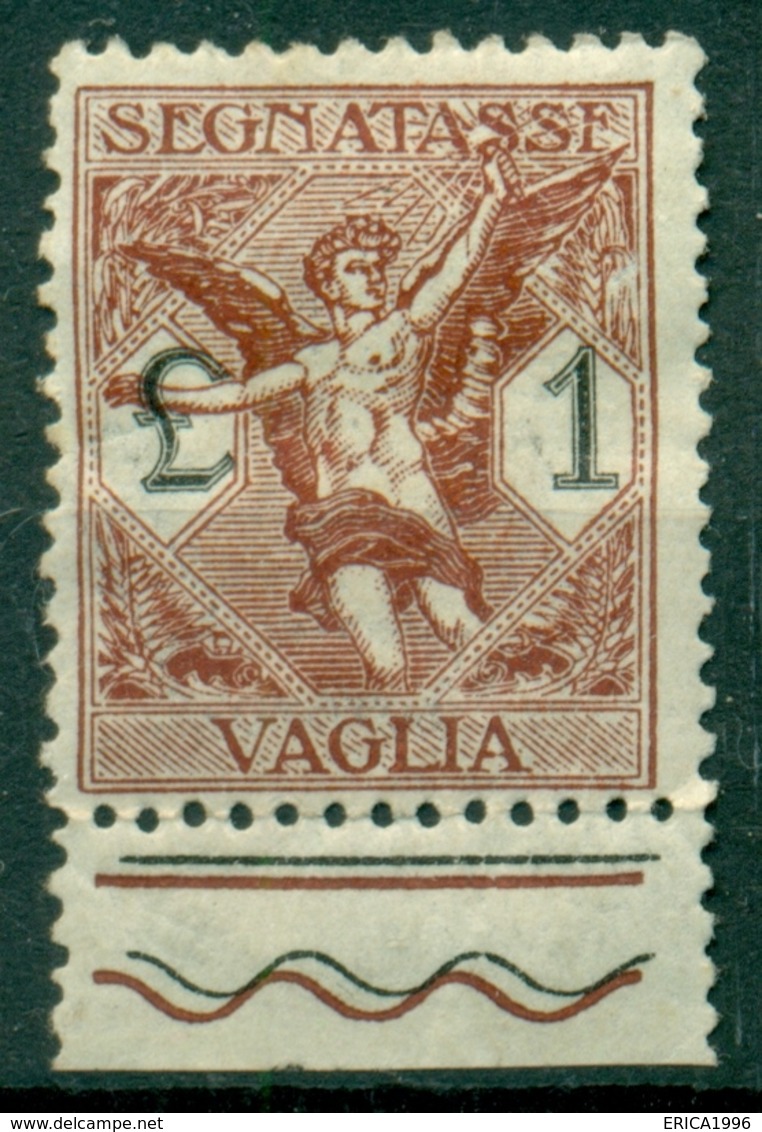 V9946 ITALIA REGNO 1924 Segnatasse Vaglia 1 L. Bordo Di Foglio, MH*, Sass. 4, Valut. Sassone: € 55,00, Buone Condizioni - Strafport