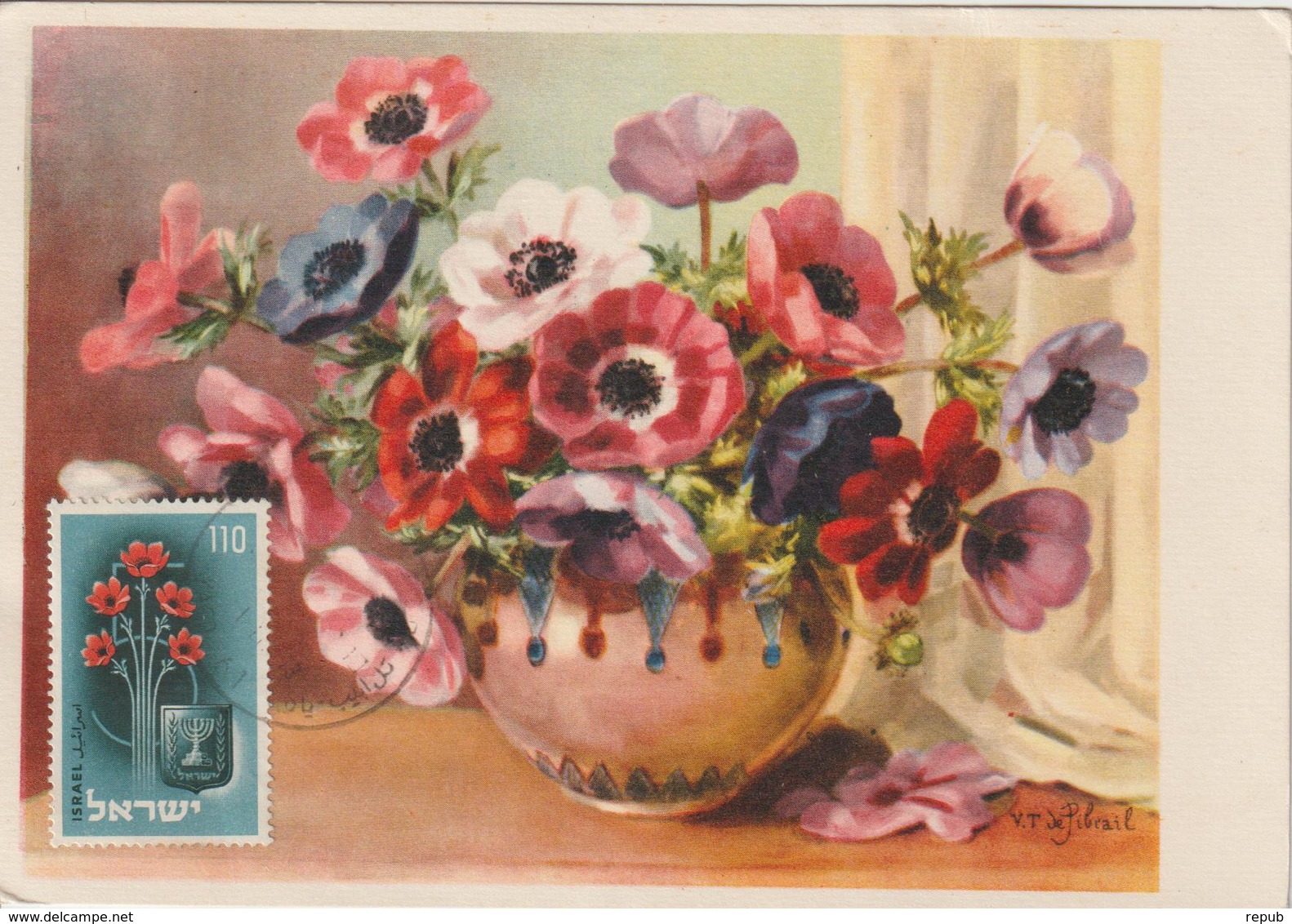 Israel Carte Maximum 1953 Fleurs 65 - Cartoline Maximum