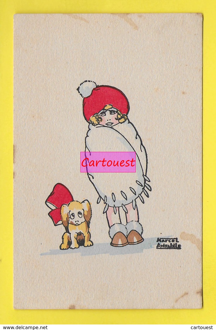 ENFANTS - LITTLE GIRL - MAEDCHEN - CHIEN - DOG - Jolie Carte Portrait Fillette & Chien Signée MARCEL AVITABILE - Dessins D'enfants